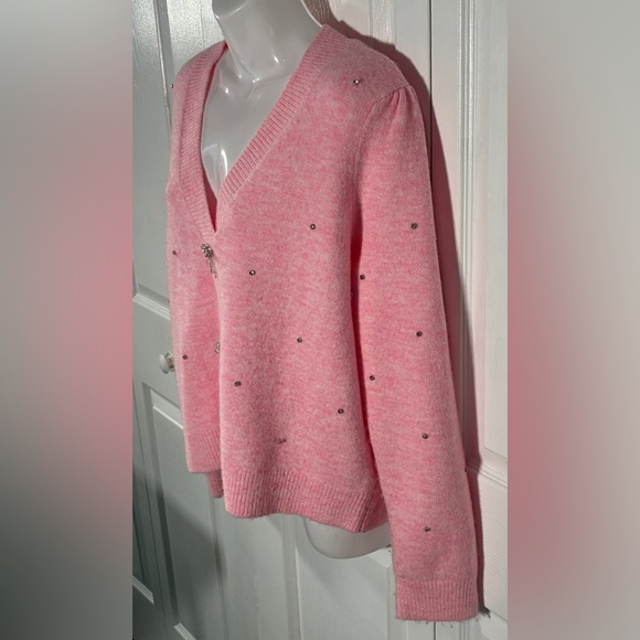 Lilly Pulitzer Ellorie Bow Sweater Pink Heathered ConchShell Paradise Rhinestone - Picture 4 of 11